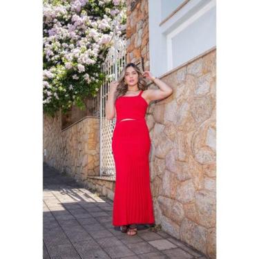 Imagem de Conjunto Feminino Tricô Modal Verão Blusa Regata Links + Saia Longa Ca