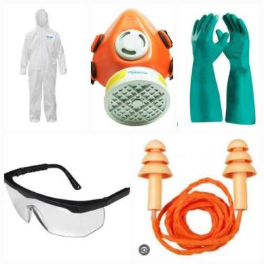 Imagem de Kit Pintura Macacão max Segurança +mascara + oculos rj + Luva nitrílic