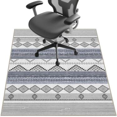 Imagem de Tapete de cadeira para piso de madeira, 122 cm x 91 cm, tapete embaixo da mesa para cadeira de computador com rodinhas e piso baixo, protetor de piso antiderrapante para escritório doméstico TK cinza