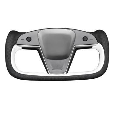 Imagem de MEWANT Capa de volante de couro real Tesla Model S Yoke costurada à mão para Tesla Model S 2021-2023 / Model X 2021-2023 Tesla Yoke Acessórios de volante (estilo 3D)