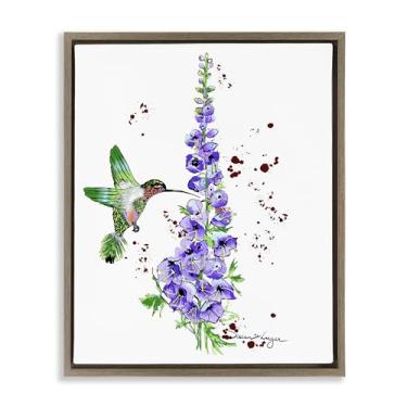 Imagem de Stupell Industries Delphiniums and beija-flor marrom moldura tela flutuante arte design de parede por Susan Lugar, 21 x 17