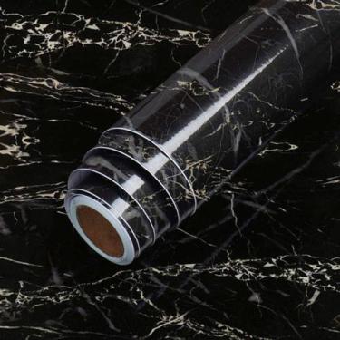 Imagem de Papel Decorativo Adesivo Imita Mármore Preto Lavável Antichamas - IC D