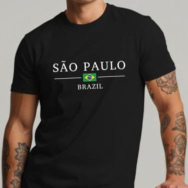 Imagem de Camiseta Masculina São Paulo Brazil Estilo Casual Estampa Bandeira - Y