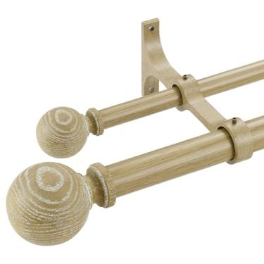 Imagem de Varões de janela de grão de madeira de carvalho, varão de cortina duplo de 91,4 a 182,8 cm, comprimento telescópico, mastros frontais de 2,5 cm de diâmetro e postes traseiros de 1,5 cm de diâmetro