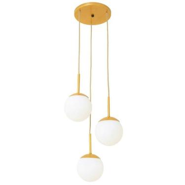Imagem de Luminária De Teto Triplo Globo Vidro 12Cm Jabuticaba Dourado