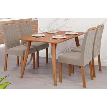 Imagem de Sala de Jantar Completa Adele Tampo Madeirado 130x80cm e 4 Cadeiras Paola Carvalho/Cinamomo - Linho Bege - Cimol