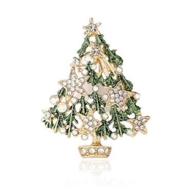 Imagem de LPYO Broche de Natal para mulheres, strass, cristal, árvore de Natal, guirlanda, boneco de neve, rena, trenó, Papai Noel, luva para bota, bengala doce, joias decorativas, broche, acessórios de