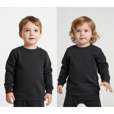 Imagem de Blusa Infantil Moletom Flanelado Grafite Punho Basico 1 A 3 Anos Uniss