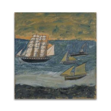 Imagem de Reproduções de pinturas famosas de Alfred Wallis-(Three Small Ships) Impressões em tela - quadros decorativos para sala de estar 60 x 70 cm (23,7 x 27,5 pol) sem moldura