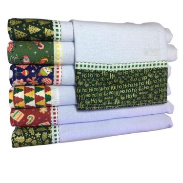 Imagem de Pano De Prato Pé De Galinha Barrado Natal 10 unid