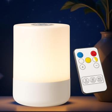 Imagem de TUUWAI Luminária de cabeceira sensível ao toque, luz noturna portátil, LED regulável em 3 cores, recarregável por USB com controle remoto e temporizador para quarto, berçário, acampamento