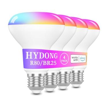 Imagem de HYDONG Lâmpada RGB inteligente, BR25/R80, lâmpadas inteligentes compatíveis com Alexa, lâmpada LED WiFi que muda de cor 12W, 2,4 GHz WiFi apenas. E26/E27Base, 4 pacotes