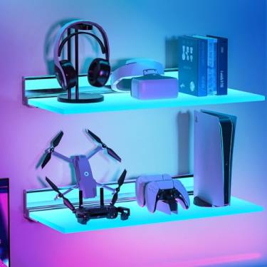 Imagem de VST Prateleira flutuante com luzes 2 unidades | Prateleiras de parede RGB | Sincronização de música | Controle de aplicativo e voz | Use com Alexa/Google Assistant/SmartThings | Luz ambiente para