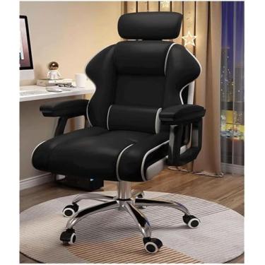 Imagem de Cadeira Executiva De Encosto Alto Cadeira De Jogos Reclinável De Couro Pu Com Cadeira De Mesa De Apoio Lombar Cadeira De Computador Com Encosto De Cabeça Ajustável, Black
