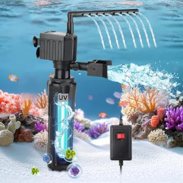 Imagem de hygger Filtro U-V de aquário para tanque de 10-40 galões, filtro de bomba submersível de 12 W para água verde e limpeza de algas, filtro interno de aquário para água salgada e doce