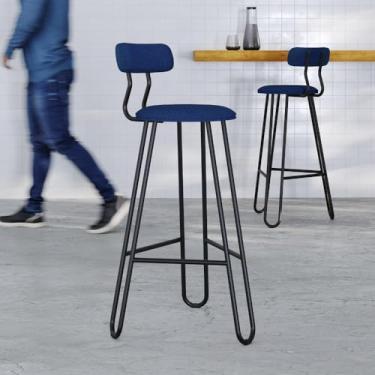 Imagem de Banqueta Alta com Encosto Ginger Azul Jeans City - Estr.preta