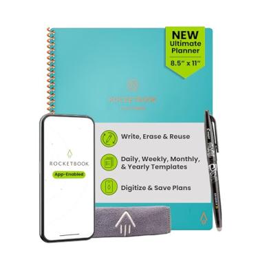 Imagem de Rocketbook Planejador flexível, reutilizável sem data, inteligente, tamanho carta 21,6 x 28 cm, azul-petróleo – diário, semanal, mensal, calendário anual, tarefas, objetivos, agendamento