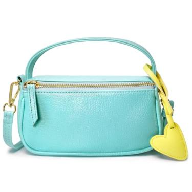 Imagem de Bolsa infantil para meninas para meninas adolescentes menina pequena bolsa transversal de couro PU macio com alça ajustável, Azul menta + coração amarelo