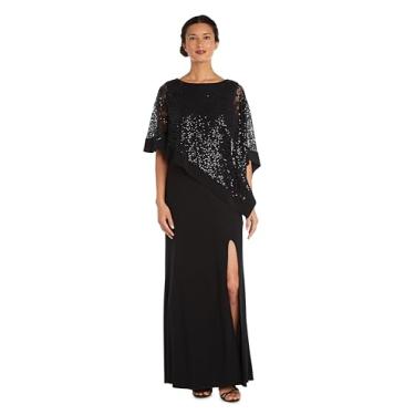 Imagem de R&M Richards Vestido de noite feminino assimétrico com lantejoulas, Preto, 52