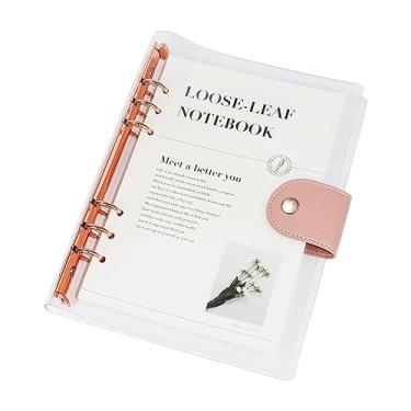 Imagem de Fichário transparente A5 com 6 anéis, capa de PVC macio, ouro rosa, anel redondo, couro PU, botão de pressão, protetor de caderno recarregável com 90 folhas forradas de papel e pastas planejadoras de