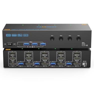 Imagem de KVM Switch 3 Monitores 4 Computadores 4K@60Hz,Simulação EDID, USB 3.0 HDMI DP KVM Switch Triple Monitor para 4 PC Compartilhar 3 Monitores e de Mouse do Teclado, com Remoto com fio e 4 cabos USB