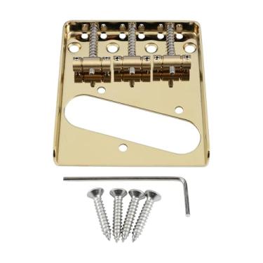 Imagem de OVSAL Ponte de guitarra fixa vintage dourada com placa de base de aço de 3 selas compensada de latão 54 mm compatível com peças de reposição para guitarra elétrica estilo Telecaster Telecaster Tele