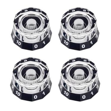 Imagem de Banworks Botões de controle de guitarra tamanho métrico 18 estrias 2 volume 2 botões de controle de tom Dodecagon Top Hat para guitarras elétricas Epiphone Les Paul LP SG Pacote com 4 JT/XN-12 Preto