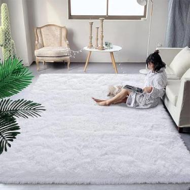Imagem de Tapete de pelúcia fofo para sala de estar, decoração de casa, quarto, cabeceira, tapete grande para brincar e engatinhar (200x200cm (78x78 pol.)/branco)