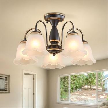 Imagem de Ustre E Lâmpada Pendente LED De Luxo: Estilo Retro Americano Com Toque Europeu, Ideal Para Sala De Estar, Restaurante, Quarto, Estudo, Villa, Hotel E Café (J 5 Luzes)