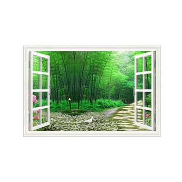 Imagem de Falsas Janelas Paisagens Impressões em Tela-Floresta bambu-Quadro Arte Moderna-Natureza Pintura Decoração Parede 20x30cm Sem Moldura