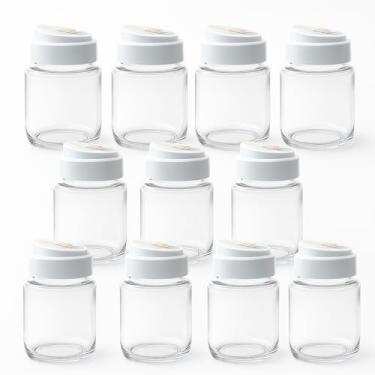 Imagem de Kit 10 Unidades Açucareiro de Vidro 240 Ml com Tampa de Plástico 9cm x 7cm (Branco)