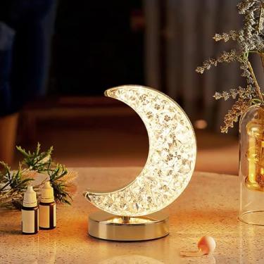 Imagem de HGomx Luminária de mesa decorativa de lua, lâmpada de cristal, linda luz noturna para crianças, meninas, aniversário, LED para quarto com 3 modos de cores e controle de toque