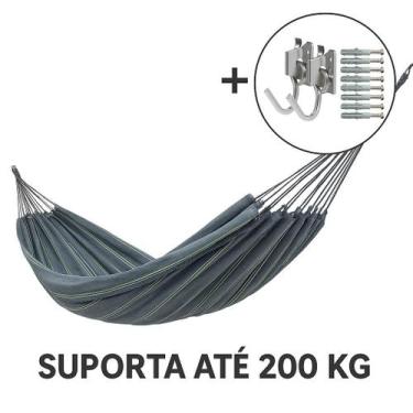 Imagem de Rede de Dormir Cinza Listrado + Gancho com Buchas e Parafusos - REDESD