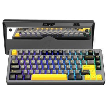 Imagem de FELICON x ATTACK SHARK X86 75% Teclado mecânico para jogos sem fio CNC de alumínio com botões de volume, teclado personalizado RGB com troca a quente de 82 teclas, BT/2,4 GHz/USB-C-Branco Starlight