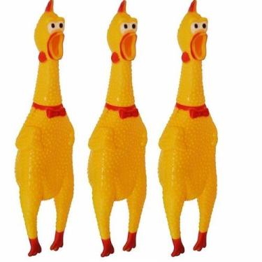 Imagem de 3 Frango Mordedor Pet Galinha De Borracha 16cm Sonoro - GabiJovi