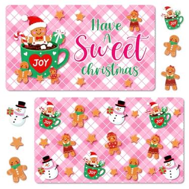 Imagem de Riletese 2 tapetes de Natal para porta da frente, entrada externa, tapetes de boas-vindas para casa de pão de gengibre rosa para porta da frente, capachos engraçados sazonais para decoração de entrada