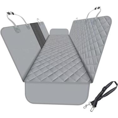 Imagem de Capa de banco traseiro para carro SUV e caminhão com janelas de malha, resistente a arranhões e material impermeável, versão atualizada, cinza claro (com coleira para cães)