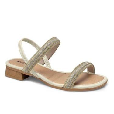 Imagem de Sandália Feminina Mississipi Saltinho Bloco Tiras Brilhantes Bege 37