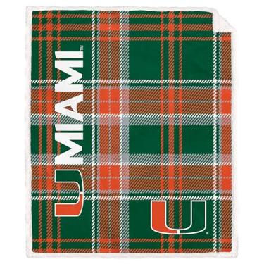 Imagem de Proformance Home NCAA Miami Hurricanes Playmaker manta xadrez ultra aconchegante sherpa