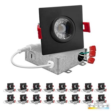Imagem de NUWATT | Pacote com 16 | Luz de teto de LED quadrada ajustável de 7,6 cm preta Gimbal Embutido Iluminação Downlight regulável Canless 5CCT 2700K | 3000K | 3500K | 4000K | 5000K 8W 600 Lumens