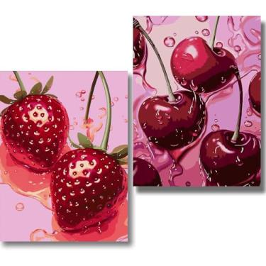 Imagem de 2 pacotes de tinta por número para adultos, kits de pintura a óleo acrílica DIY de frutas por números em tela, kits de pintura por números para adultos, pintura de desenho para decoração de casa