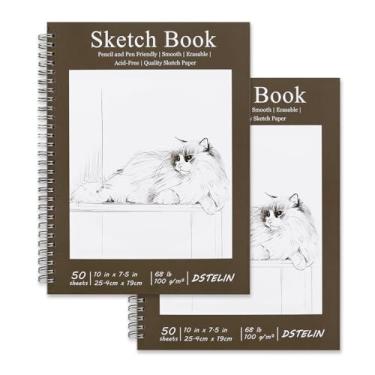Imagem de DSTELIN Pacote com 2 cadernos de desenho de arte encadernados em espiral de 25,4 x 19 cm, 50 folhas de papel grosso sem ácido de 30,8 kg/100 g/m2, blocos de esboço com suporte de papelão para artistas