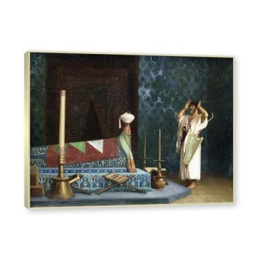 Imagem de NHLDZYH Moldura de champanhe. Pinturas a óleo famosas, (Praying in the Room) de Jean Leon Gerome, reprodução impressa em tela, arte de cenário para decoração de sala de estar. 40 x 50 cm - 15,8 x 19,7
