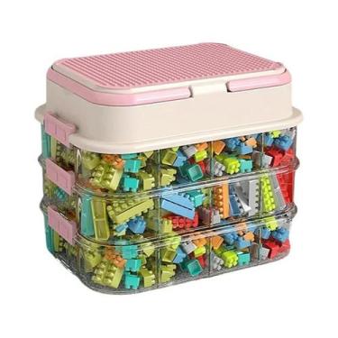 Imagem de Organizador De Brinquedos Lego Para Crianças Caixa Empilhável Com Tamp