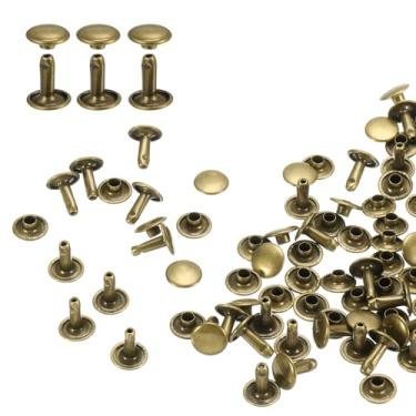 Imagem de HARFINGTON 80 conjuntos de rebites de tampa dupla 9 x 10 mm aço carbono cabeça redonda presilhas parafusos de metal tubular para decoração de artesanato em couro, bronze