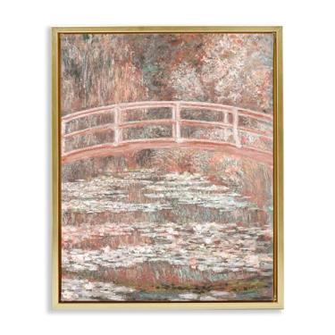 Imagem de Stupell Industries Arte de parede em tela flutuante emoldurada dourada com ponte impressionista pêssego, design por Corinne Haig, 53 x 43 cm