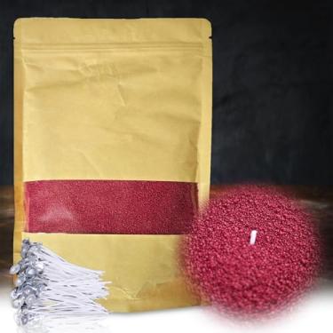 Imagem de DRMAISON Kit DIY de cera de vela perolada e areia - 500 ml, vermelho rosa, não tóxico e livre de fumaça, recarregável com 30 pavios, chama de longa duração, altamente personalizável para decoração de