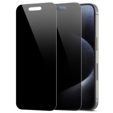 Imagem de Diacube Pacote com 2 protetores de tela de privacidade para iPhone 15 Pro [anti-espião de 27°] Película híbrida de PET revestida de vidro duplo 9H ultrafina [inquebrável] resistente a arranhões, fácil
