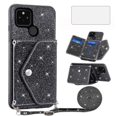 Imagem de Asuwish Capa de telefone para Google Pixel 4a 5G 6.2 capa carteira com protetor de tela de vidro temperado e alça transversal cordão Bling Glitter porta-cartões Pixel4a5G UW Pixel4a 5G Pixle a4 G5