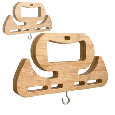 Imagem de Bolsa de supermercado, pacote com 2 suporte/cabide resistente de bambu natural para transporte de sacolas de compras, baldes, tanques, limpeza a seco, latas de tinta, baldes de 5 galões duráveis de 80